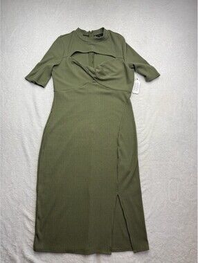 Guess Womens Green Ribbed Cut-Out Front Bodycon Dress Size XL (2511)